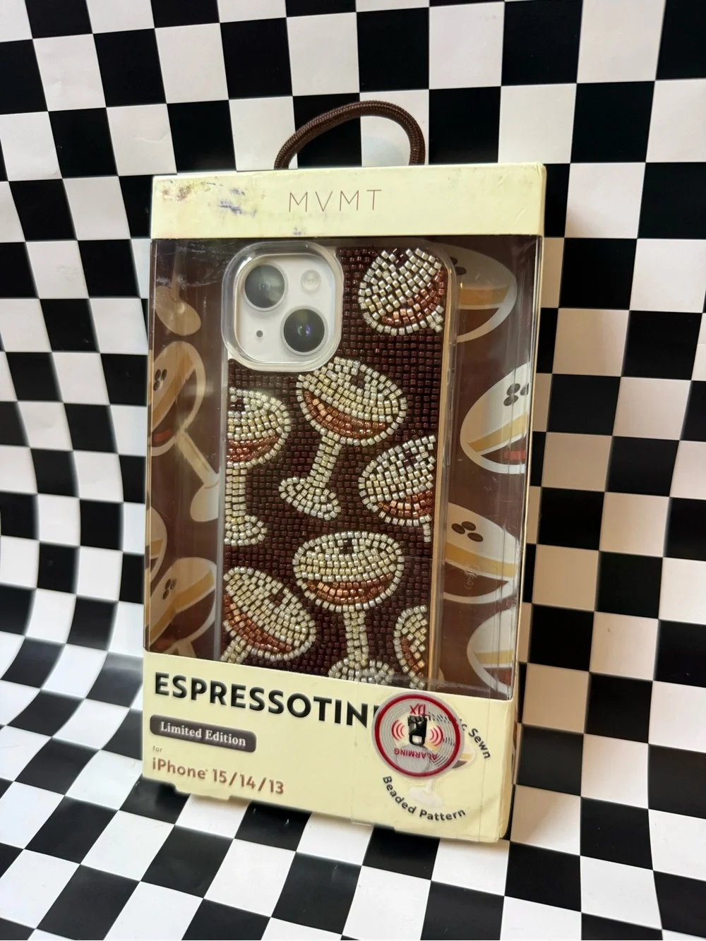 MVMT Brown Beaded Phone Case with Cream & Tan espresso martini